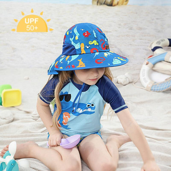 Cartoon Sea Fish Sunscreen Uv50 + Children's Shawl Hat