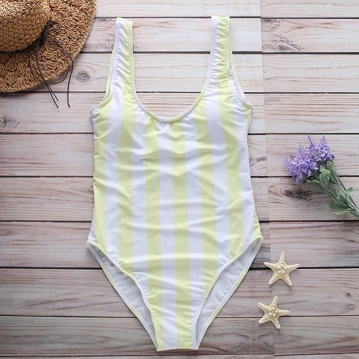 New Rainbow Stripe Printed One-piece Bikini Swimsuit