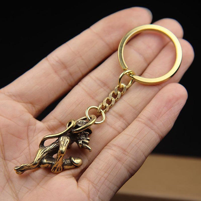 Brass Naughty Monkey Big Penis Keychain