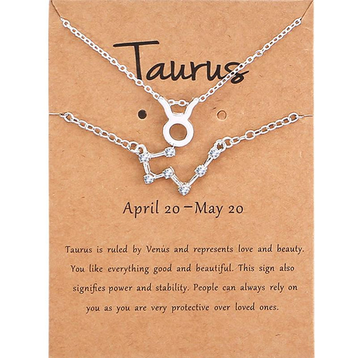 Twelve Constellations Necklace Diamond Bracelet Card Set