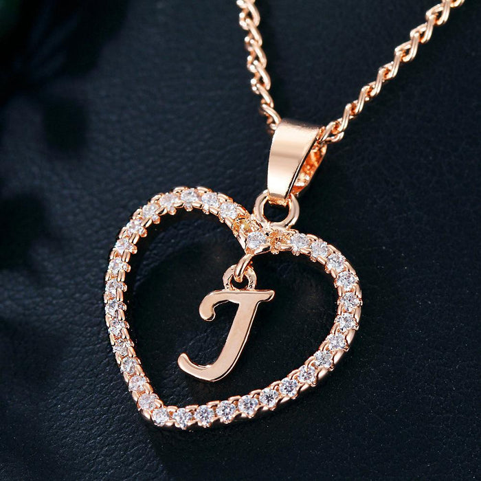 Womens Initials Heart Pendant 26 Letters Necklace