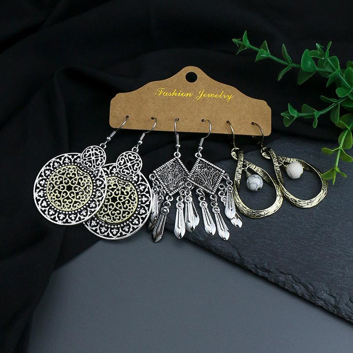 Women's Vintage Alloy Water Drop Tassel Earrings Set