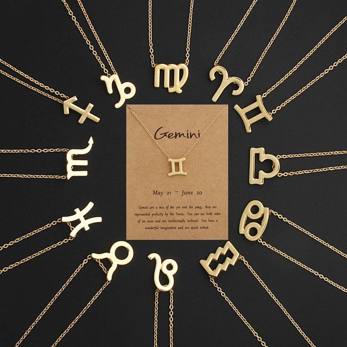 Twelve Constellations Necklace Collarbone Chain Pendant Card Short Necklace