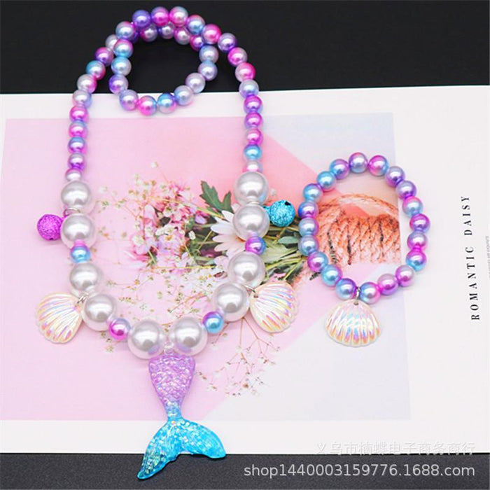 Children's Beauty Fishtail Pearl Necklace Bracelet Ring Earring Set