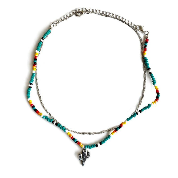 Western Style Rice Bead Double-layer Cactus Necklace