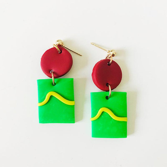 Green Handmade DIY Soft Clay Geometric Flower Earrings