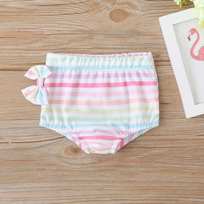 Girls Summer Split Swimsuit Color Stripe Bow Kid's Swimming Supplies
