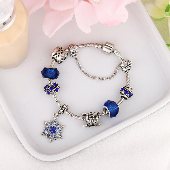 Blue Starry Hand Set Diamond Snowflake Glass Beaded Bracelet