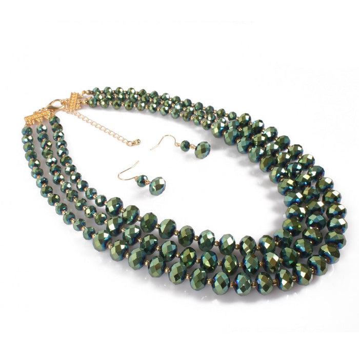 Women's jewelry retro multi-layer exaggerated Glass Crystal Necklace