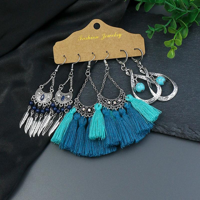 Women's Vintage Alloy Water Drop Tassel Earrings Set