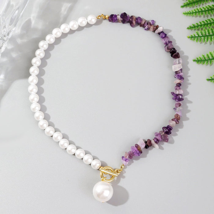New style fashion pearl irregular colored stone necklace