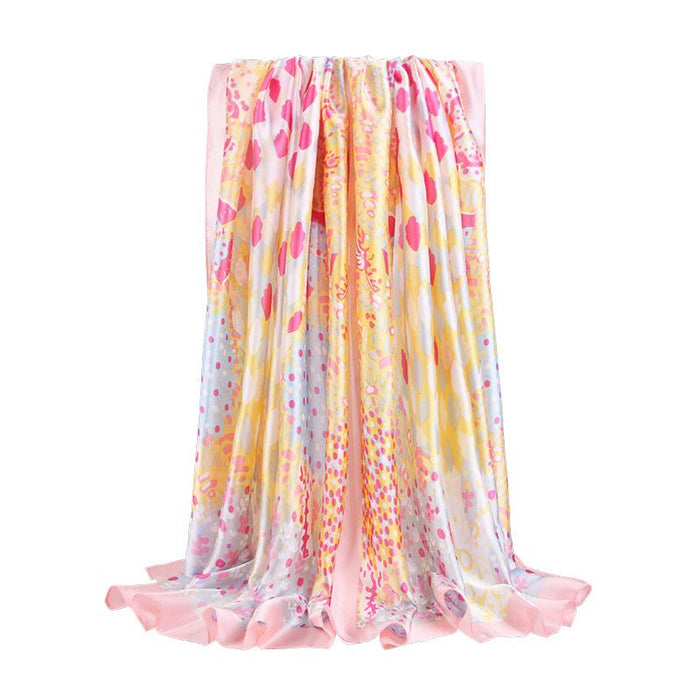 New Satin Printed Scarf Shawl Butterfly Dance Flower Room Sunscreen and Warmth