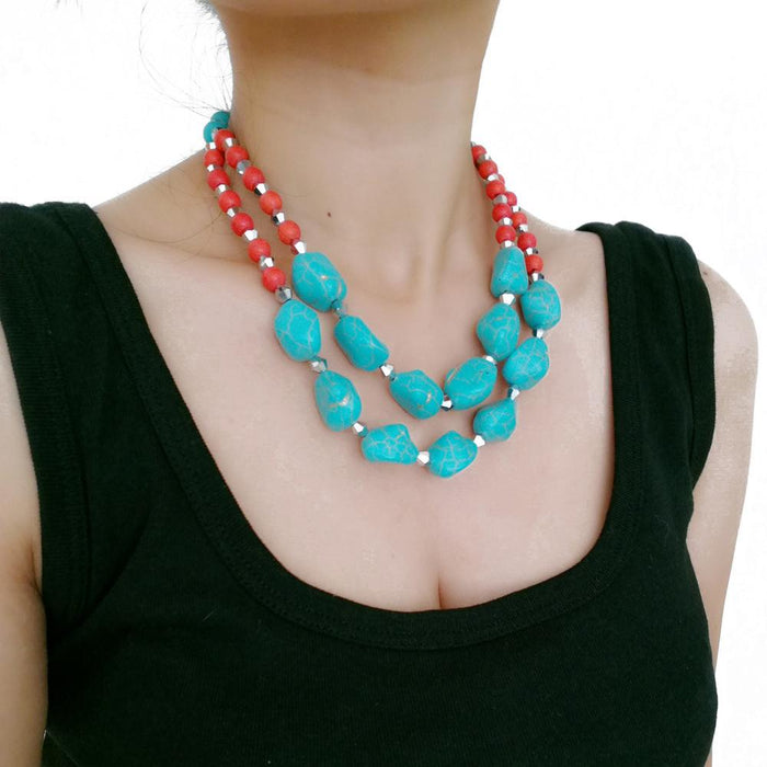 Women's Jewelry Turquoise Exaggerated Retro Necklace Accessories