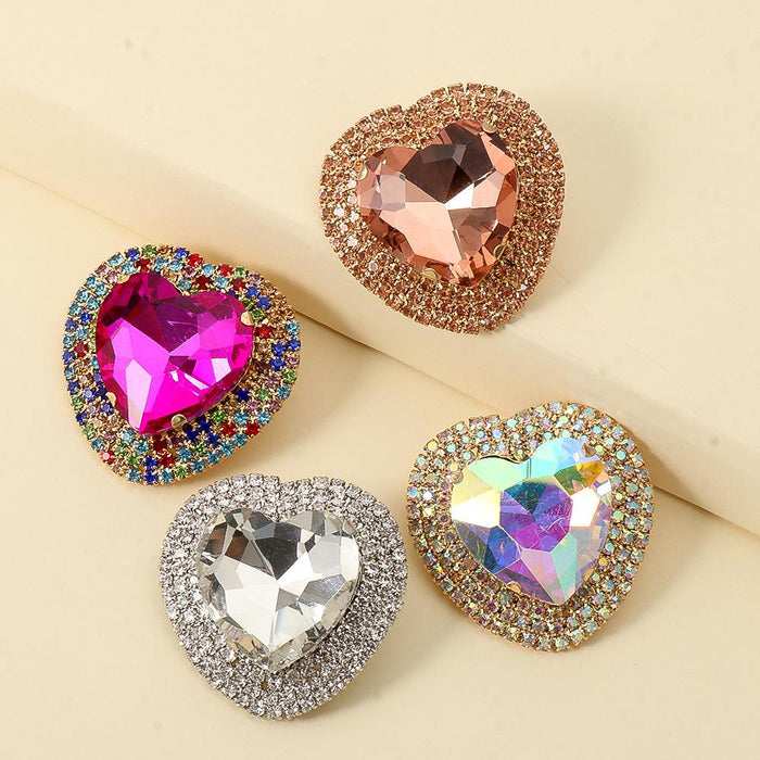 New Simple Love Female Opal Earrings Accessories Inlaid Rhinestone