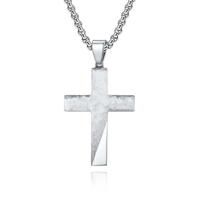 Religious TitaniumSteel Bevel Cross Pendant Necklace Jewelry