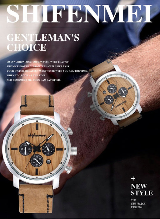 New Multifunctional Timing Fashion Sports Quartz Wood Watch Men