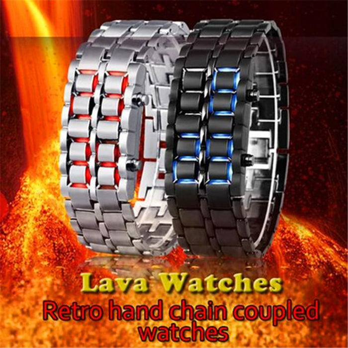 Men Women Lava Iron Samurai Metal LED Faceless Bracelet Watch