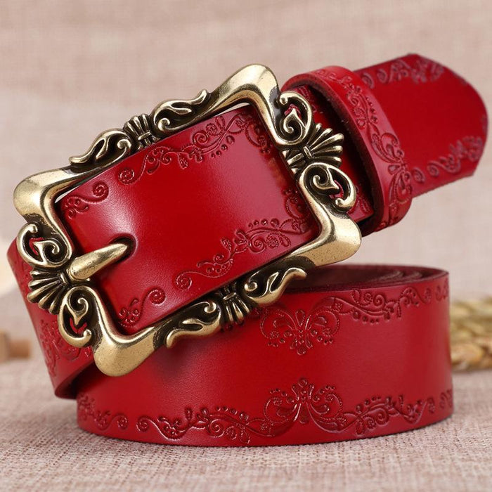 New Two-color Retro Embossed Wide Belt