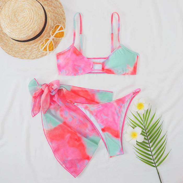 New Tie Dye Print Sexy Split Three Piece Bikini
