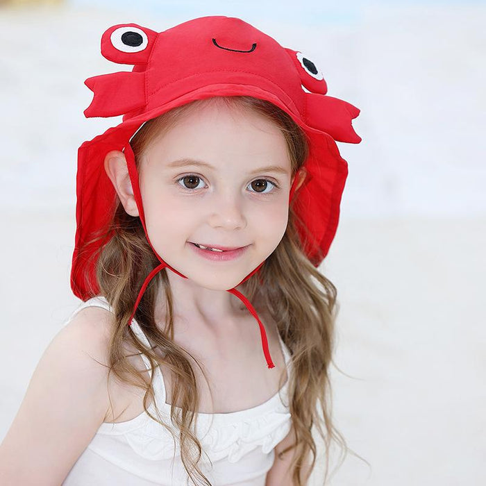 Cartoon Red Crab Outdoor Sunscreen Thin Children's Shawl Hat