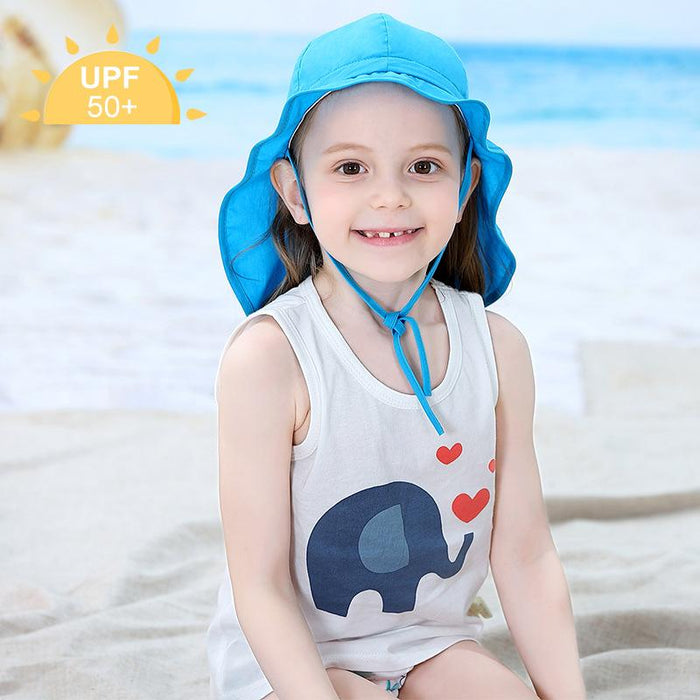 Summer Thin Blue Ruffled Sunscreen Children's Shawl Hat