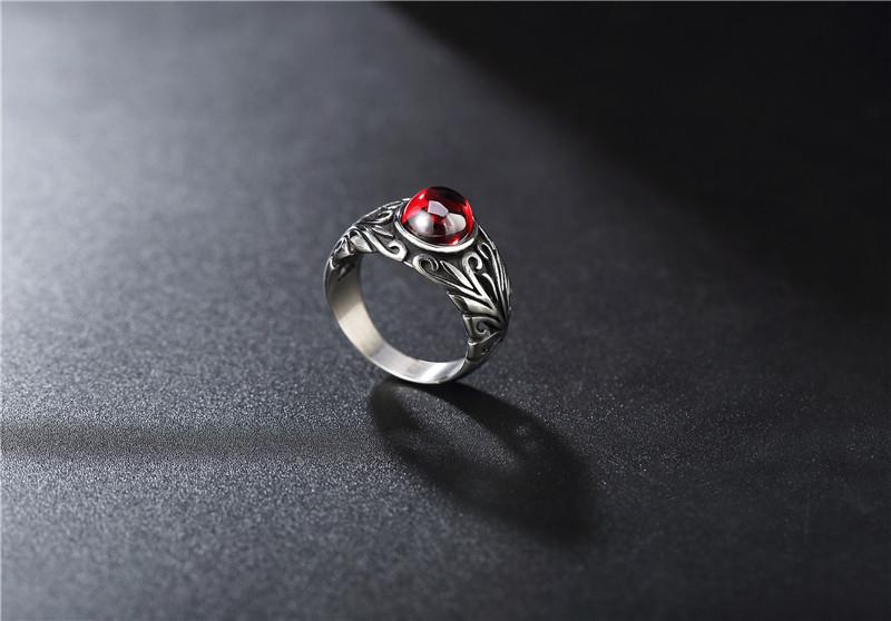 Vintage Hell Flower Ruby Titanium Steel Ring