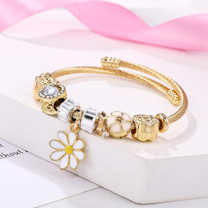 Stainless Steel Star Sunflower Pendant Open Bracelet