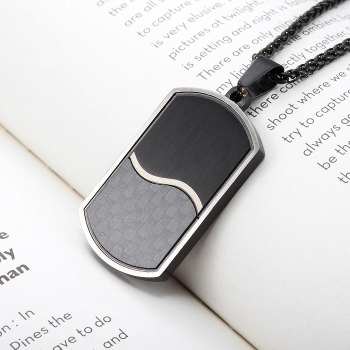 Men's Solid Stainless Steel Carbon Fiber Pendant Necklace