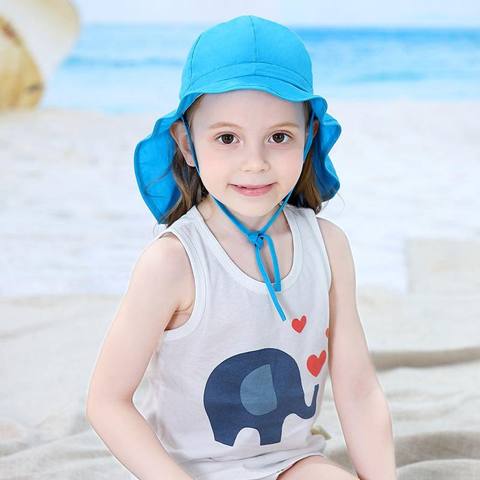 Summer Thin Blue Ruffled Sunscreen Children's Shawl Hat