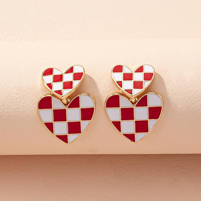 Retro French Checkerboard Oil Dripping Female Earrings