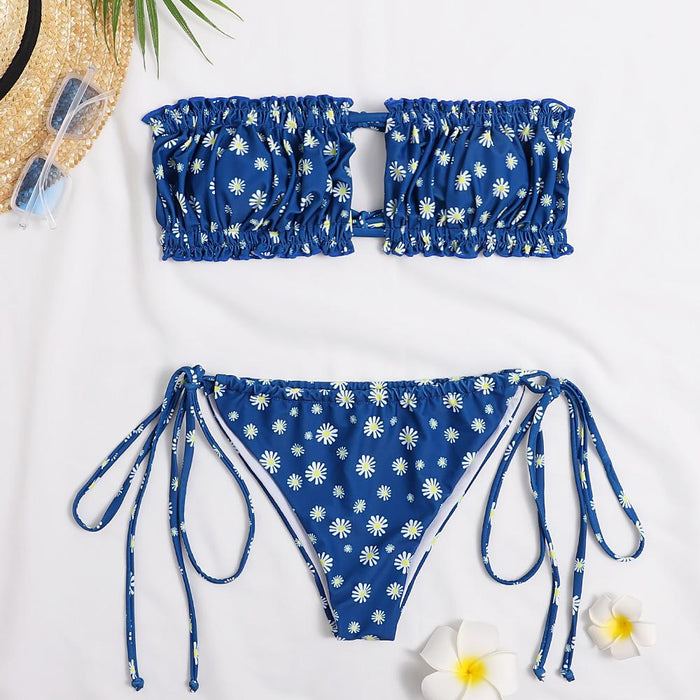 New Sexy Floral Lace Up Split Swimsuit Bikini