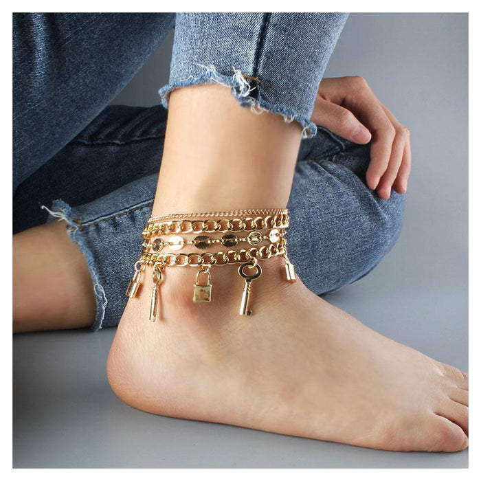 Alloy Lock Pendant Multi-layer Foot Chain Female Foot Decoration