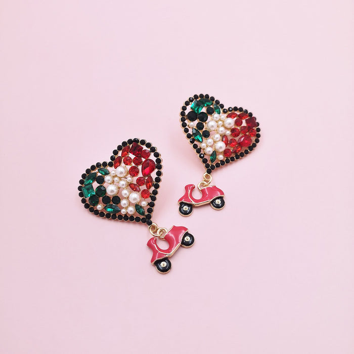 Fashionable and versatile personalized heart-shaped Earrings accessories Inlaid Rhinestone