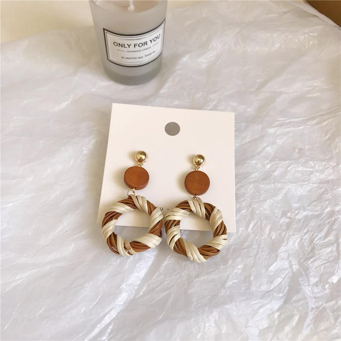 Log Splicing colour Contrast Personalized Vintage Rattan Earrings Jewelry