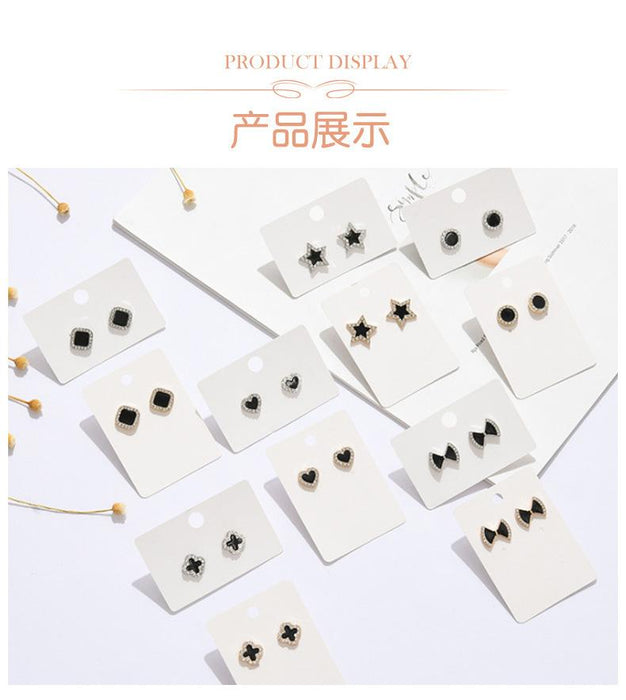 Silver Pin and Diamond Clover Stud Earrings