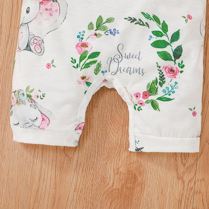 Printed Short Sleeved Baby Jumpsuit Headband Set
