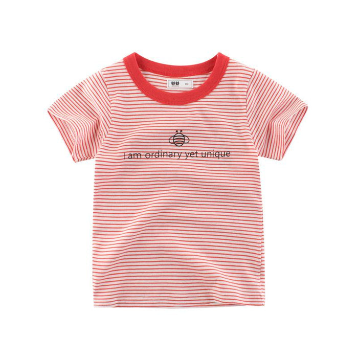 Children's short sleeve T-shirt stripe round neck top