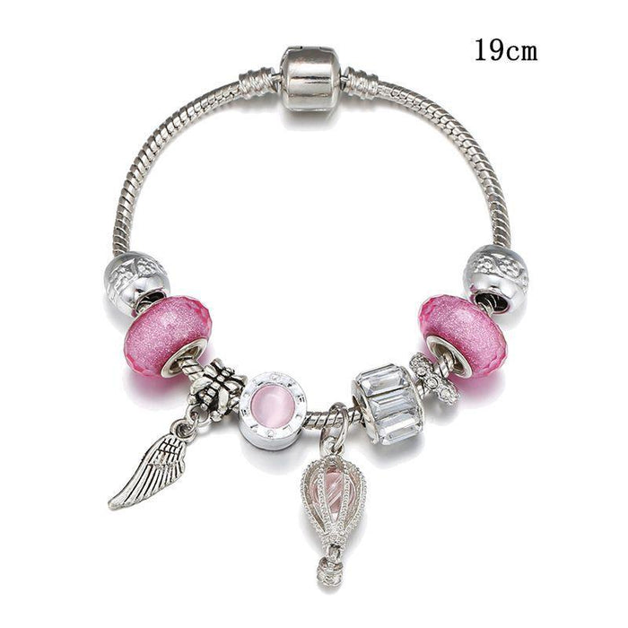Pink hot air balloon Wing Pendant Bracelet