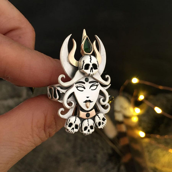 Vintage Punk Witch Skull Ring
