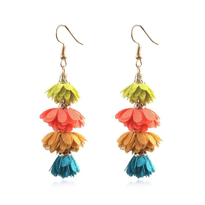Women's Fashion Simple Fabric Flower Tassel Earrings