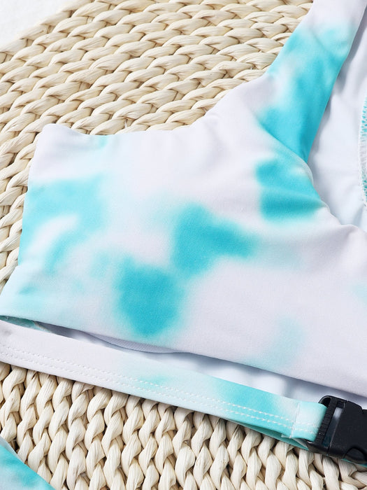 Clouds Pattern High Waist Sexy Buckle Body Bikini Swimsuit