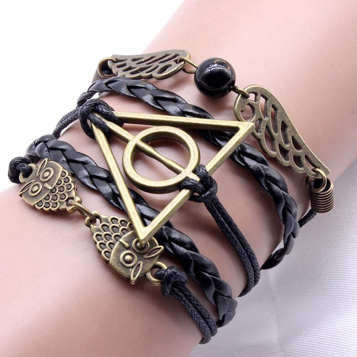 60Pcs Vintage Owl Wings Leather Rope Bracelet