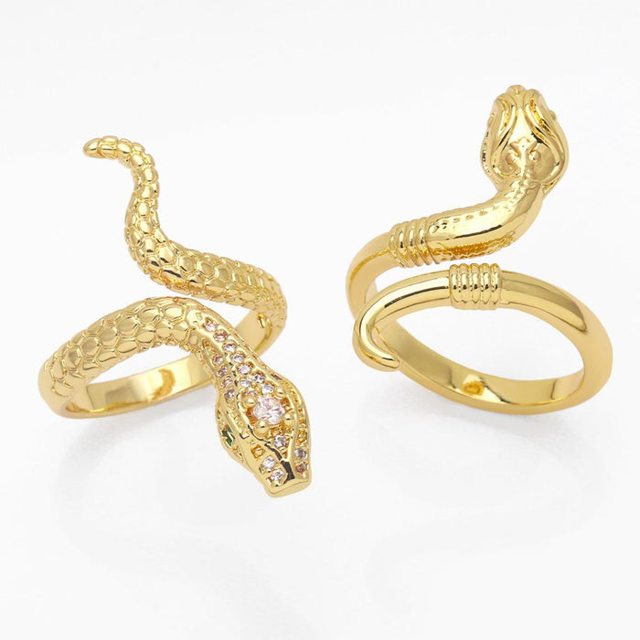 Vintage Snake Ring with Diamond Inlay