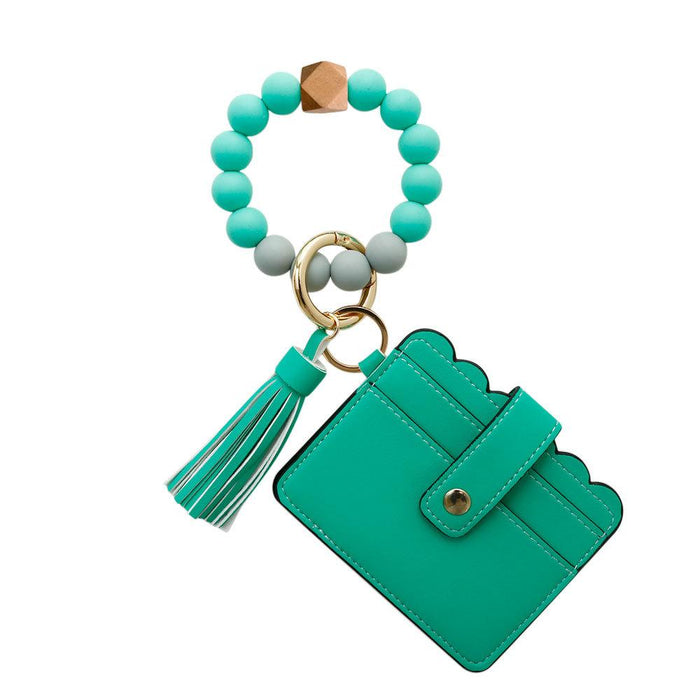 Silicone Leather PU Tassel Card Bag Bracelet Keychain