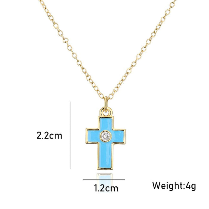 Personality Fashion Drip Oil Cross Pendant Gold Color Necklace