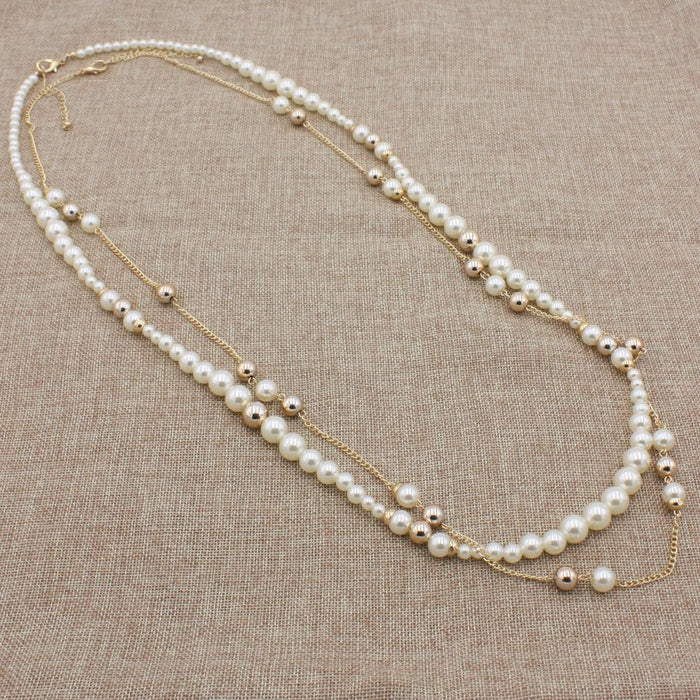 Women's Simple Pearl Necklace Tassel Sweater Chain Necklace