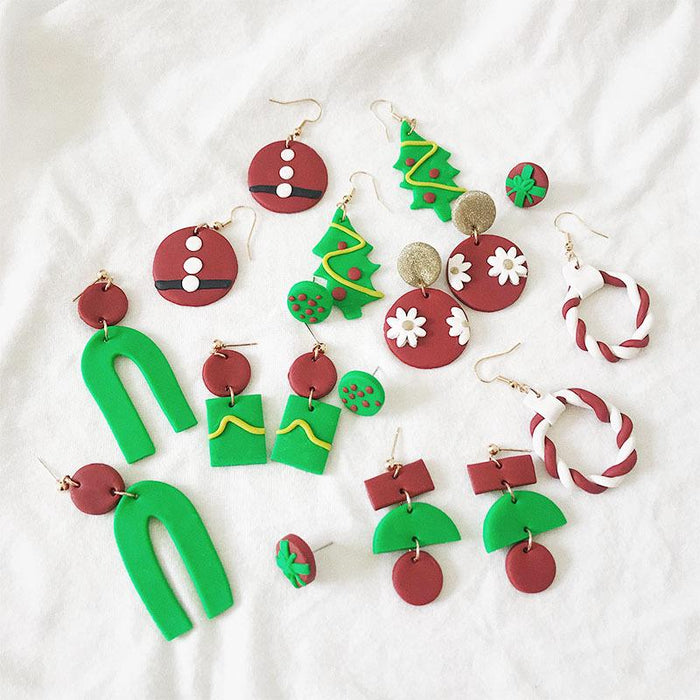 Green Handmade DIY Soft Clay Geometric Flower Earrings