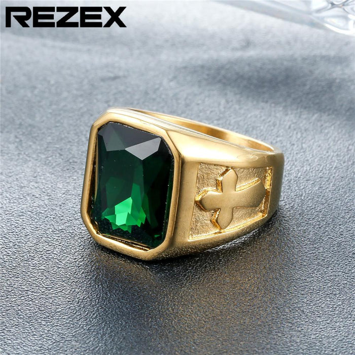 Personality Punk Cross Men's Titanium Steel Gem Ring Foreign Trade Jewelry