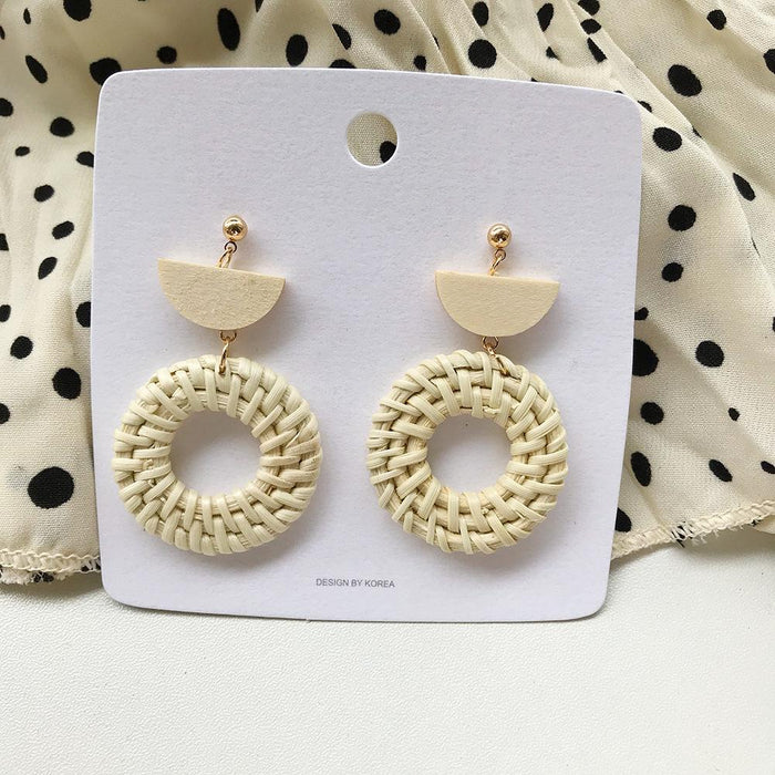 Fashion Geometric Circular Rattan Wood Earrings