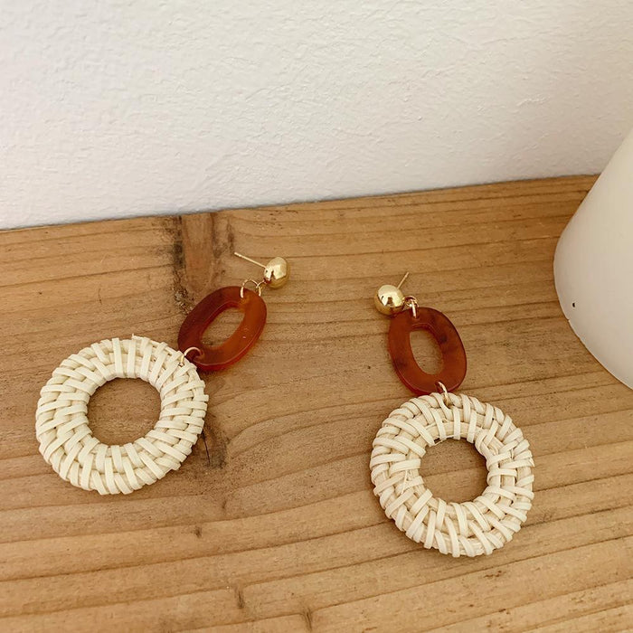 Geometric Acrylic Handmade Long Rattan Earrings